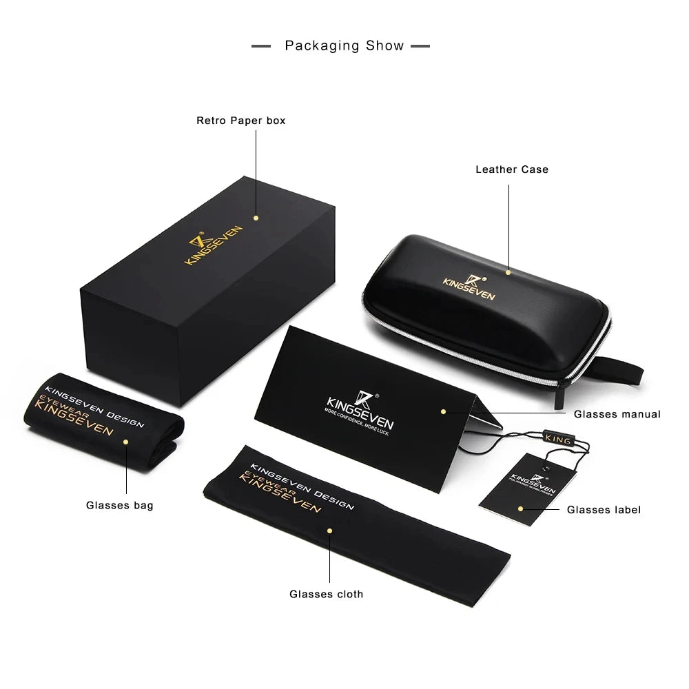 KINGSEVEN Luxury Causal Large Frame Sunglass Women Sunscreen Fashion Polarized UV400 Glasses Outdoor Driving Alloy Eyeglasses