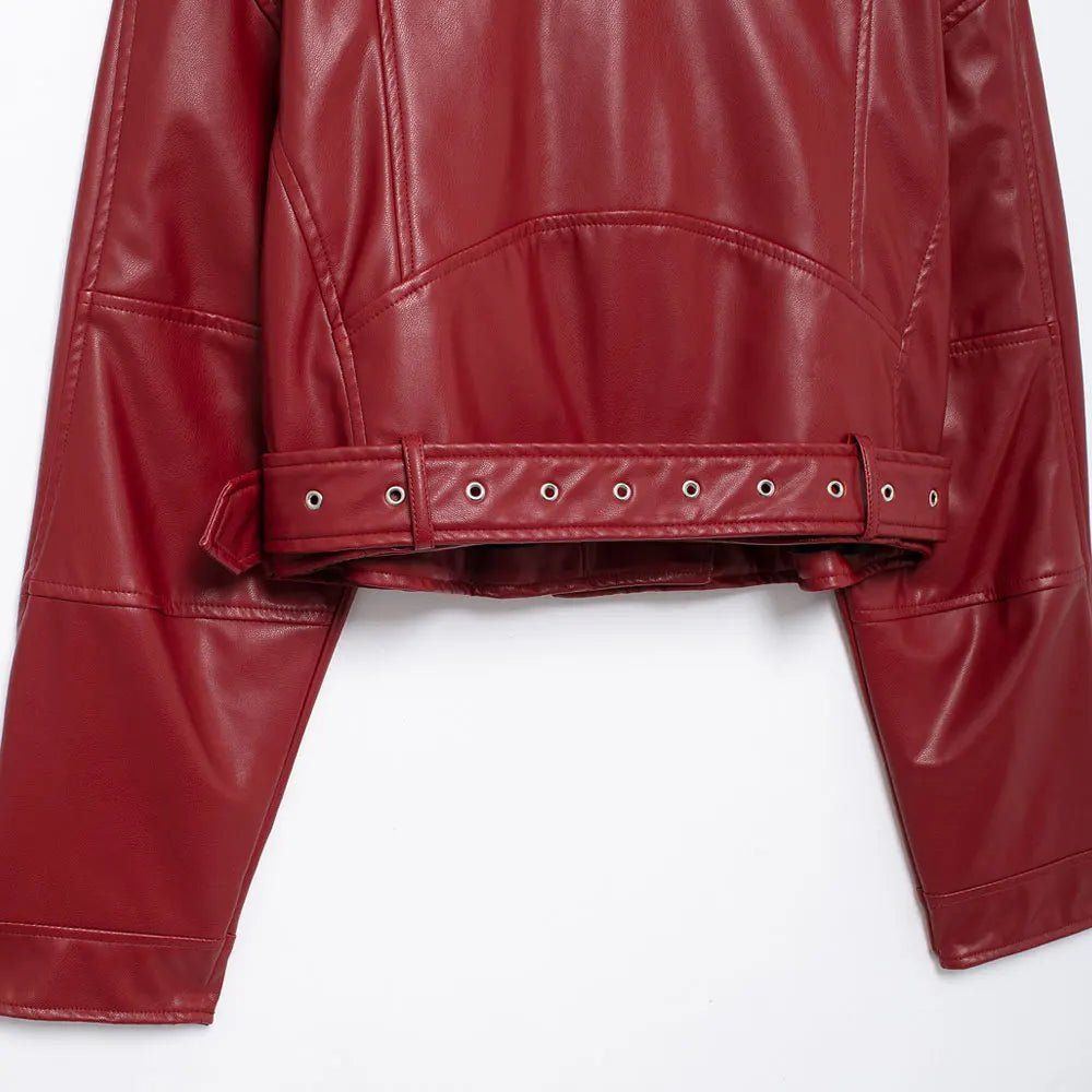 Faux Leather Moto & Biker Jacket for Women, Long Sleeve Coat, Front Zipper, Female Outerwear, Chic Tops, Fashion