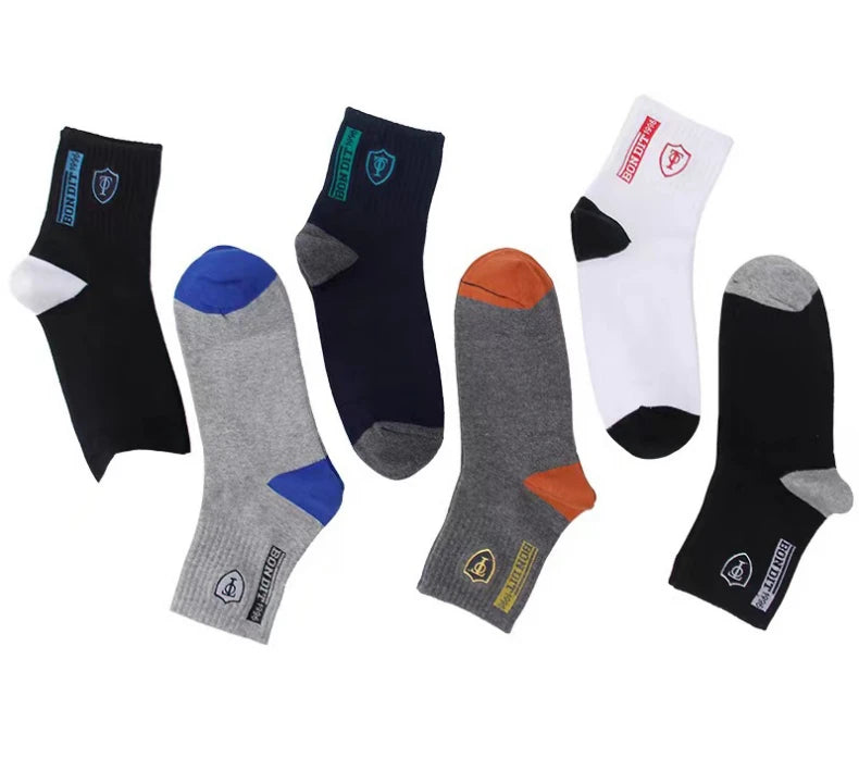 5 Pairs of Autumn and Winter MEN'S Sports Socks for Summer Leisure, Sweat Wicking, Lightweight and Breathable Basketball Socks
