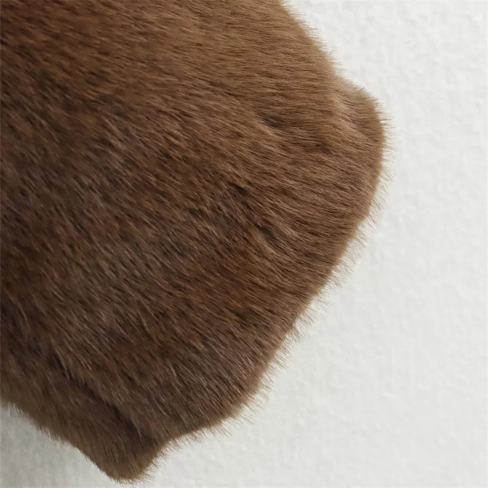 Loose lapel button embellished brown long sleeved jacket for women's autumn and winter collection