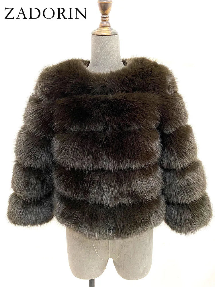 ZADORIN S-6XL Mink Coat Winter Black White Faux Fur Coat Woman Elegant Fluffy Faux Fur Jacket Top Short Fur Coats Woman Clothing