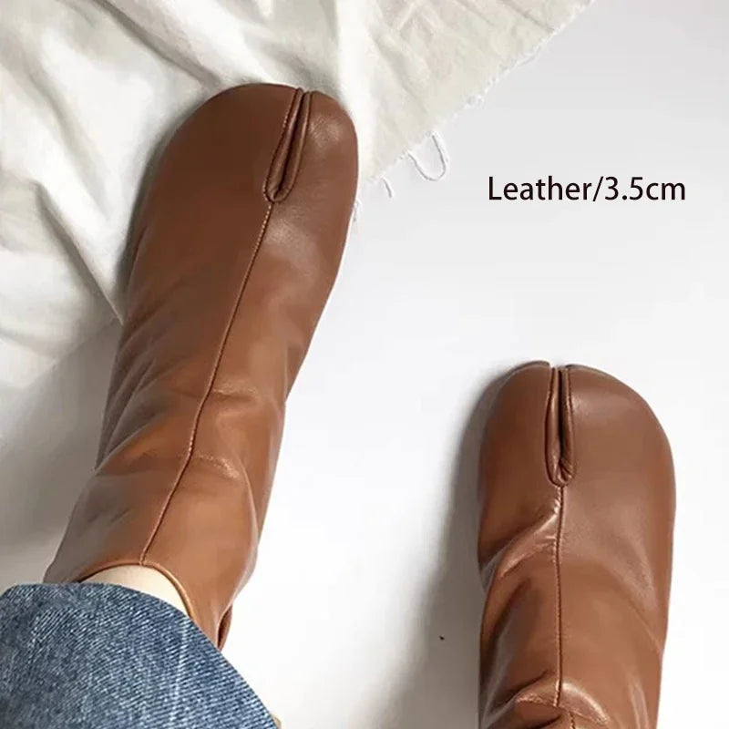 Luxury Design Fashion Split Toe Shoes 2025 Autumn Winter New Ankle Boots Genuine Leather Low Heels Women's Boots