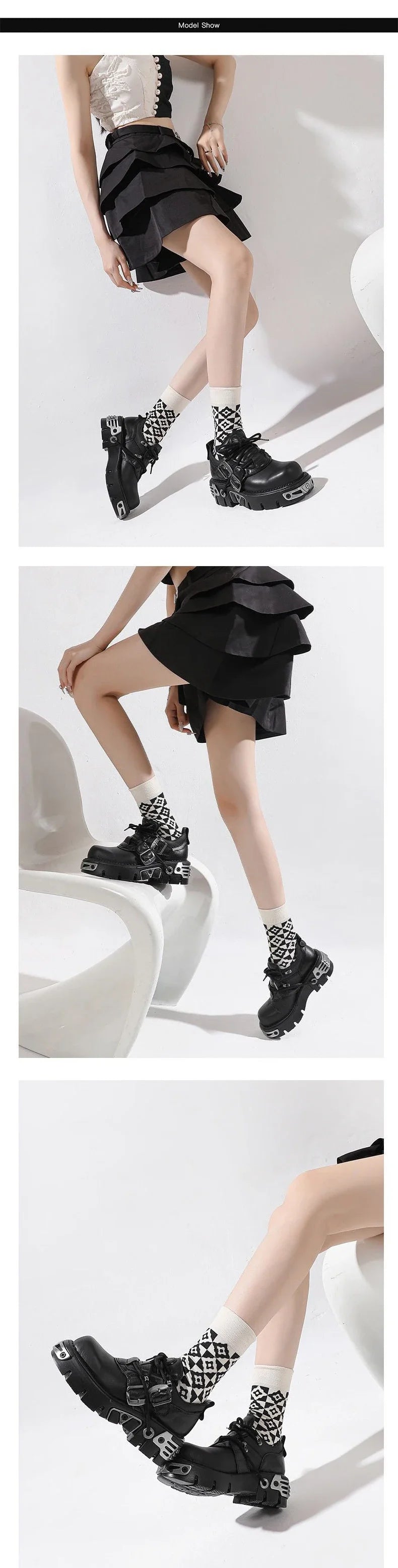 2025 New Dark Punk Style Woman Gothic Flame Carved Vintage Rock Boots Leather Shoes Metal Niche Low Top Platform Shoes