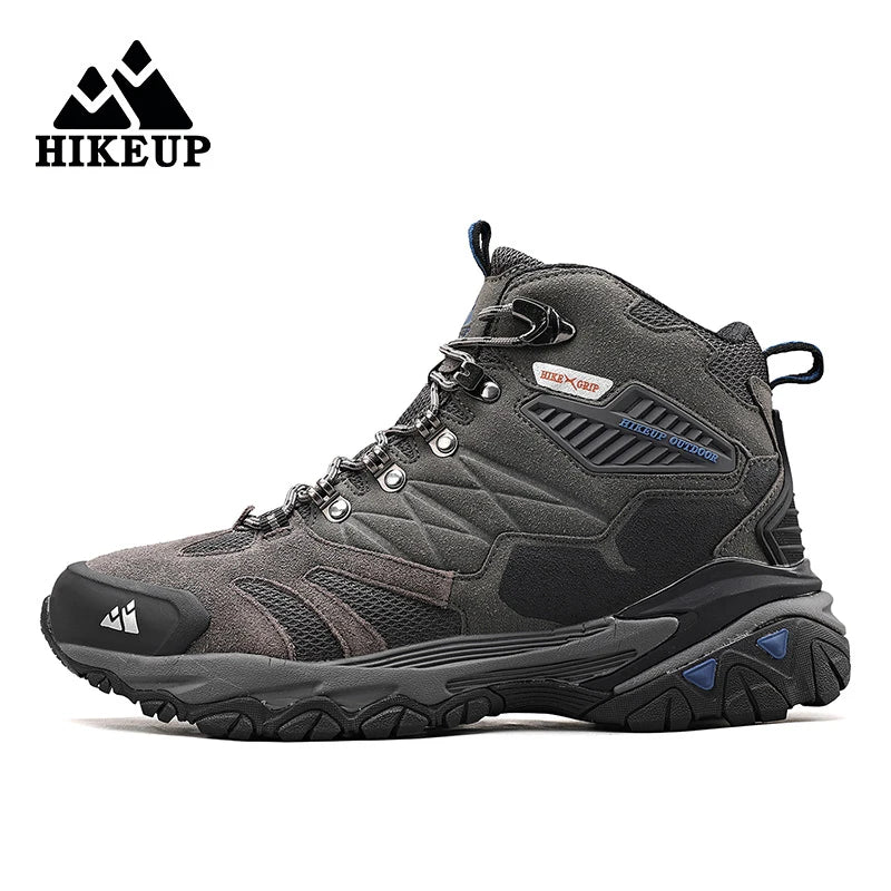 HIKEUP Winter Boot Men Outdoor Hiking Boots Suede High Top Trekking Men Shoes Rainproof Tactical Combat Military Boots