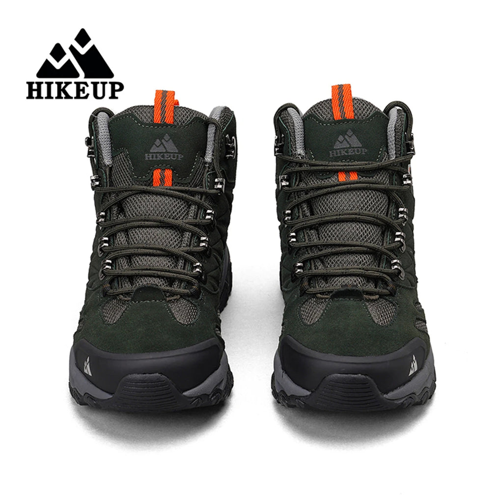 HIKEUP Winter Boot Men Outdoor Hiking Boots Suede High Top Trekking Men Shoes Rainproof Tactical Combat Military Boots