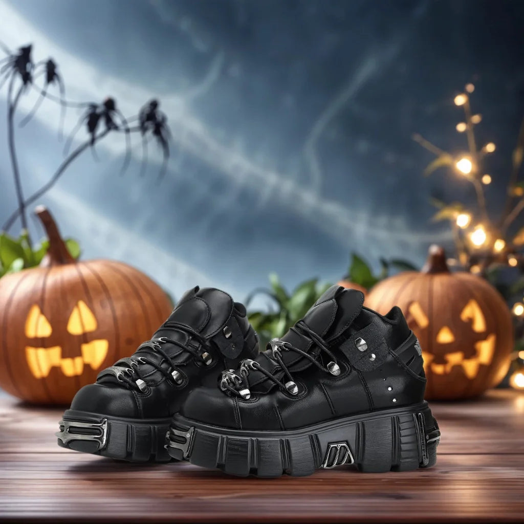 2025 New Brand Punk Style Women Shoes Lace-up heel height 6CM Platform Shoes Woman Rock Boots Metal Decor Woman Sneakers