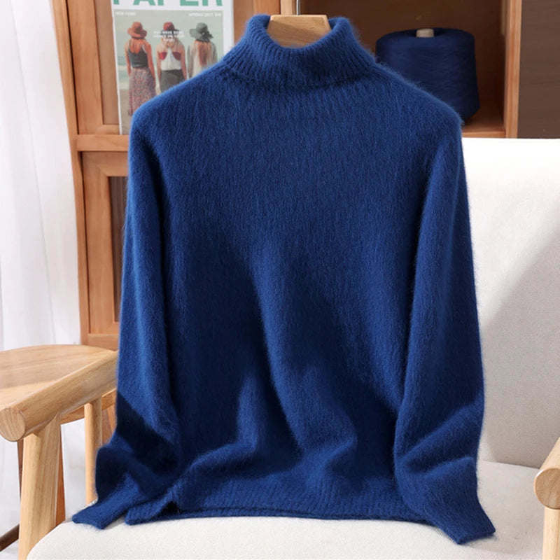 Autumn And Winter New 100% Mink Cashmere Sweater Ladies' High Lapel Solid Color Padded Pullover Wool Knitted Bottoming Shirt