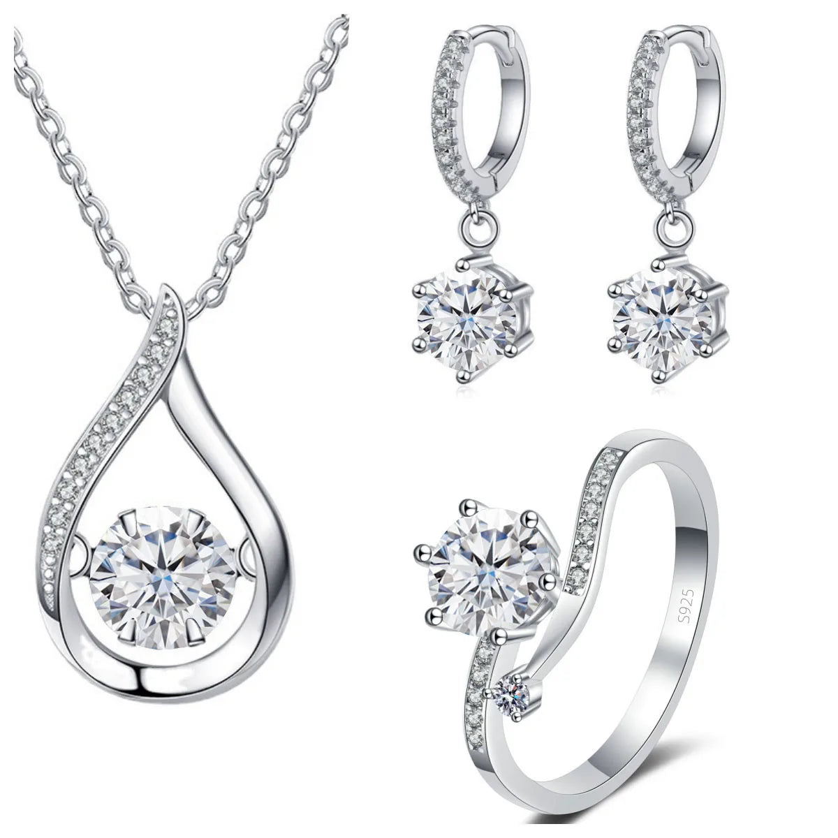 Real 925 Silver Moissanite Jewelry Set pendant necklace ring Stud Earrings Solitaire Pendant Necklace Set for Women Men Gift