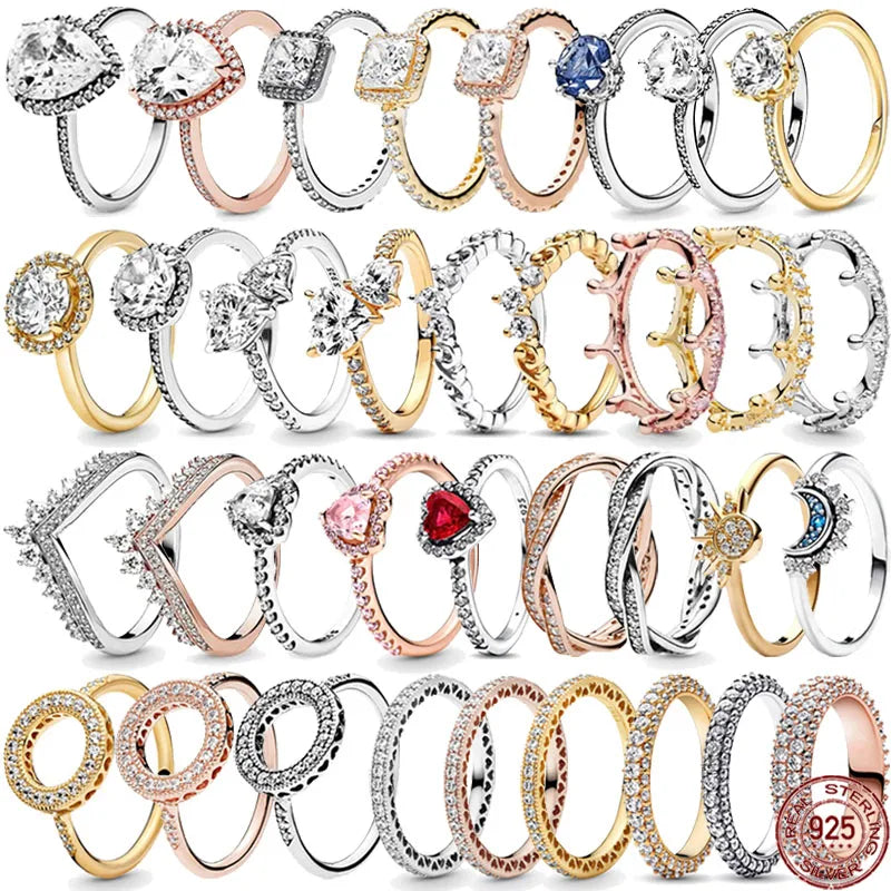 Classic 925 Sterling Silver New Heart shaped Crowns Circulars Ring Light Luxury Exquisite Charm Jewelry Festival Surprise Gift