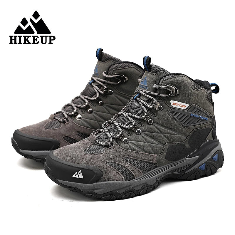 HIKEUP Winter Boot Men Outdoor Hiking Boots Suede High Top Trekking Men Shoes Rainproof Tactical Combat Military Boots