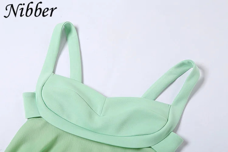 Nibber Vestidos Elegantes Para Mujer Solid Color Cutout Slim Sling Dress Sexy Backless Ruffle Dress Female2023