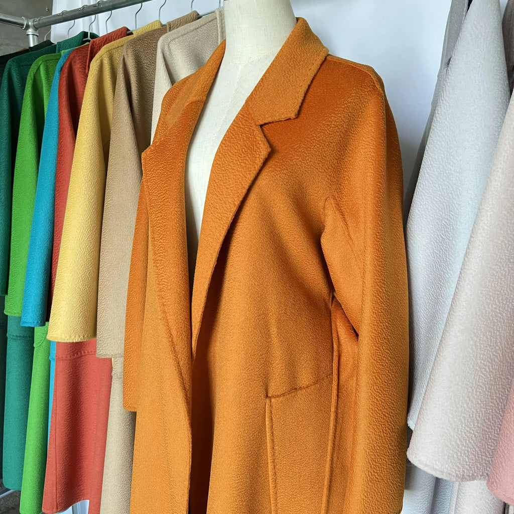 SPECIAL OFFER Cashmere Coat Female Winter Mid-Length Corrugated Coat Black Wool Coat Woman Autumn New Casual Fashion Beige Coat