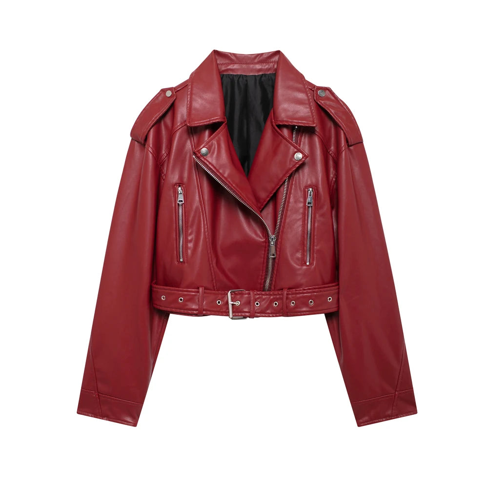 Faux Leather Moto & Biker Jacket for Women, Long Sleeve Coat, Front Zipper, Female Outerwear, Chic Tops, Fashion