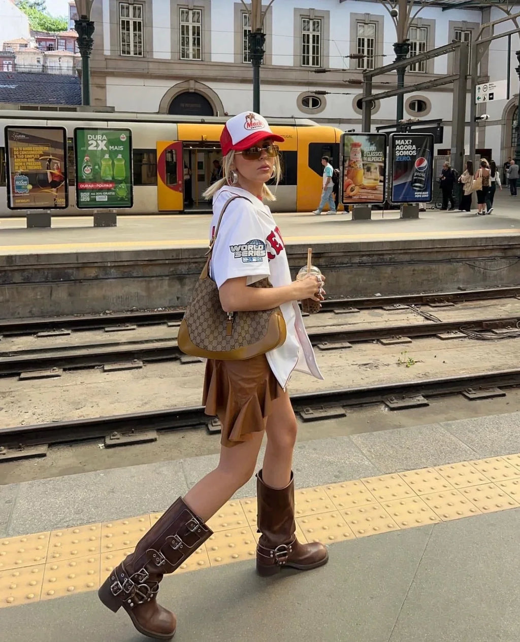 Arden Furtado 2025 Genuine Leather Platform Rivet Motorcycle boots Round toe Belt buckle Block heel mid wide calf Western boots