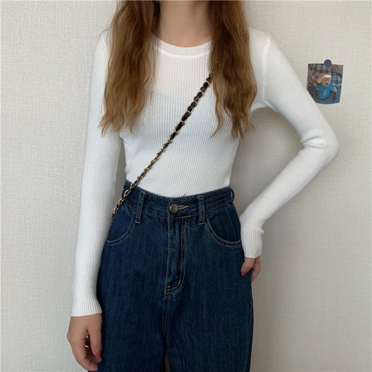 2025 New Women Sweater Autumn Winter Long Sleeve Pullover Basic Top Fashion O-neck Elastic Female Winter Solid Knitted Jumper