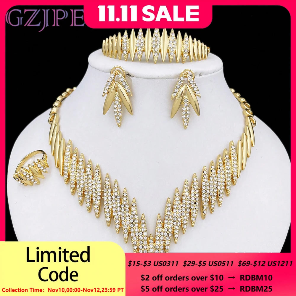 Fashion Jewelry Sets Gold Color Necklace And Earrings For Women 4 Pieces Jewelry Set