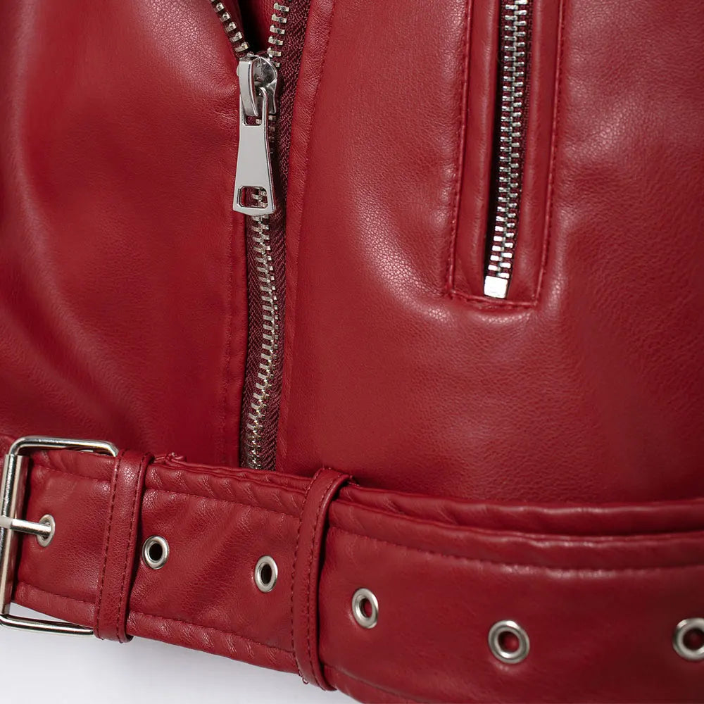 Faux Leather Moto & Biker Jacket for Women, Long Sleeve Coat, Front Zipper, Female Outerwear, Chic Tops, Fashion