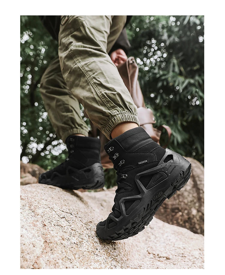 Men Tactical Boots with Straps for Combat Training Waterproof Straps Outdoor Hiking Breathable Shoes Multifunctional Motorcycle